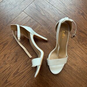 White Patent Leather Ankle Strap Stiletto Sandals